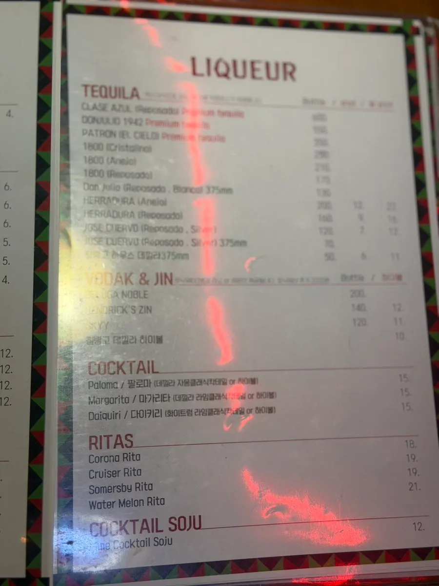 A page of Chilango's menu