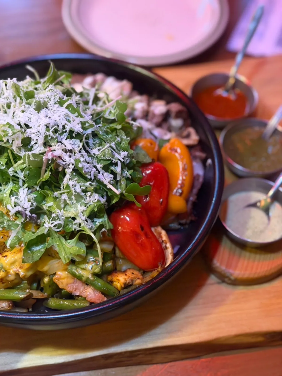 Full spread of the two-person taco plate loaded with vegetables