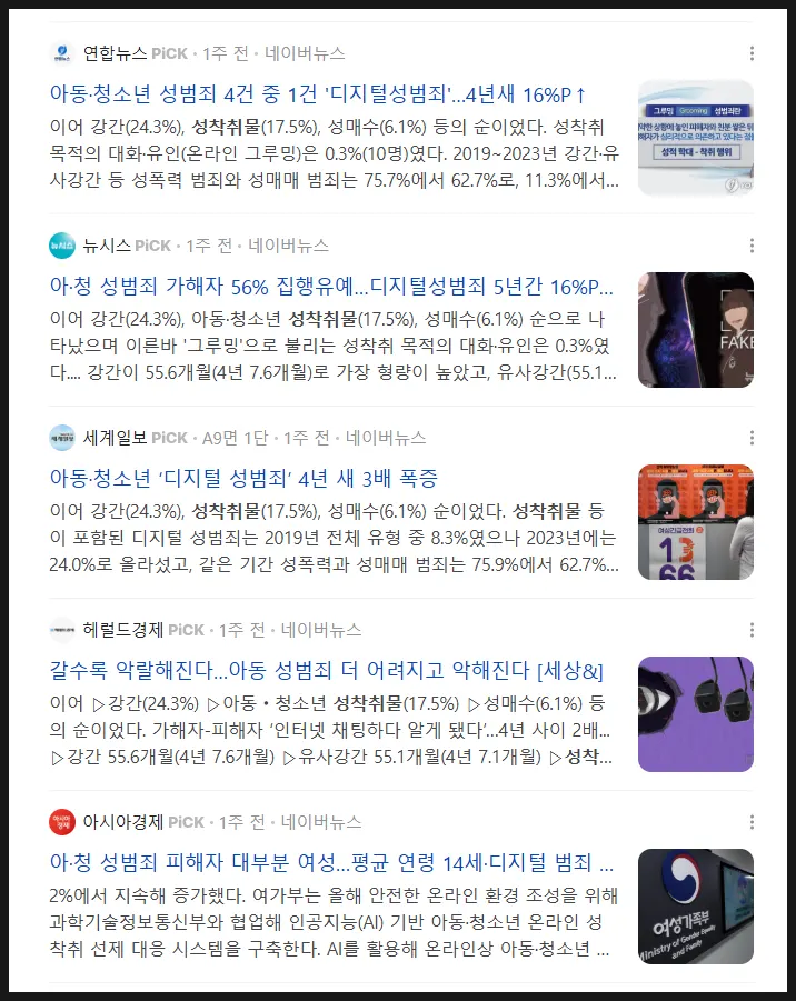 아동·청소년 성착취물 관련 언론 기사
