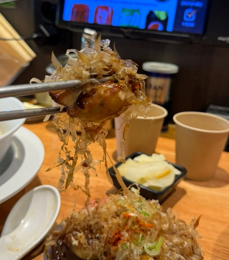 Takoyaki with sauce and octopus
