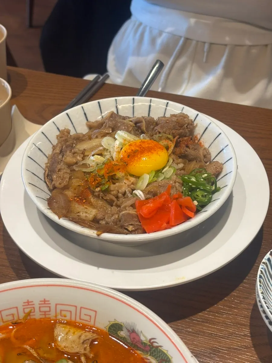 Gyudon topped with egg yolk