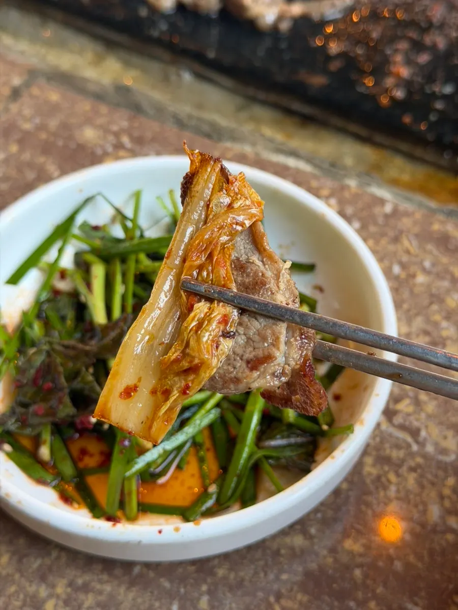 Grilled kimchi and duck pairing