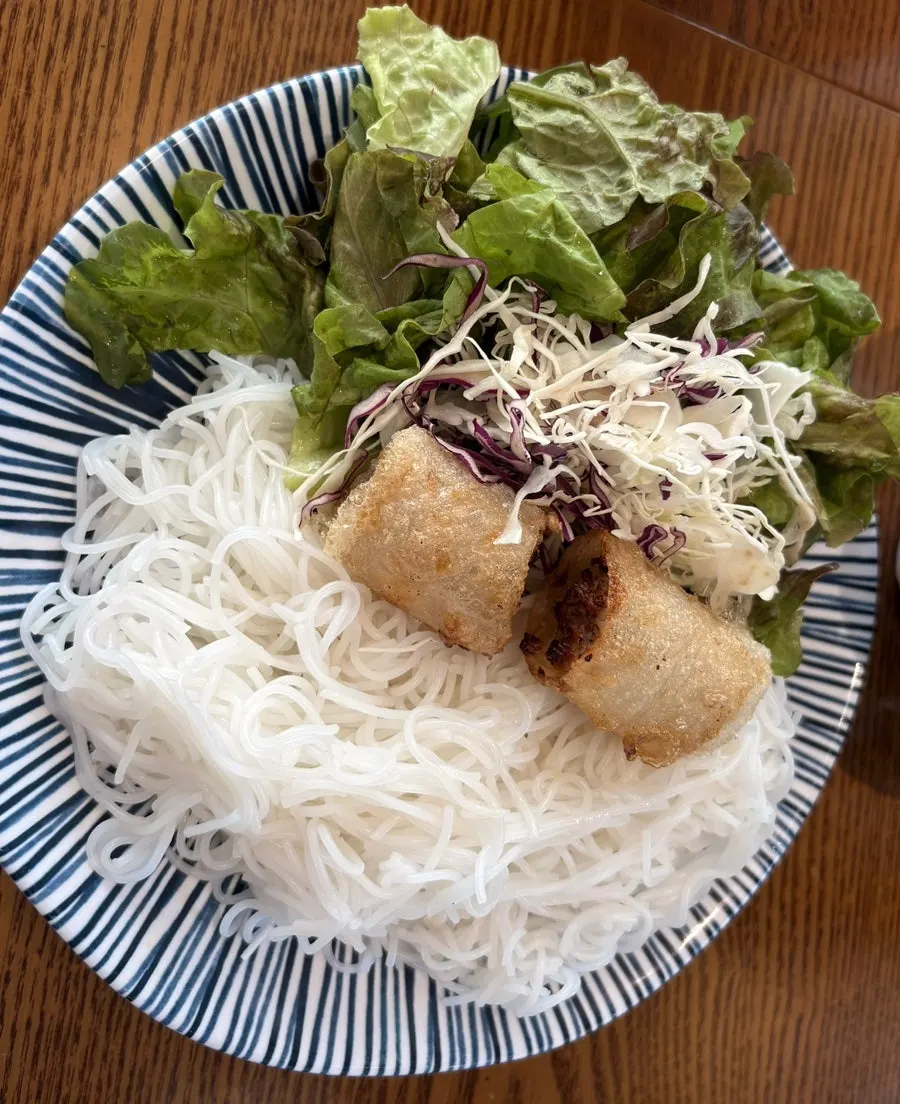 Smoky charcoal-grilled bun cha with dipping sauce