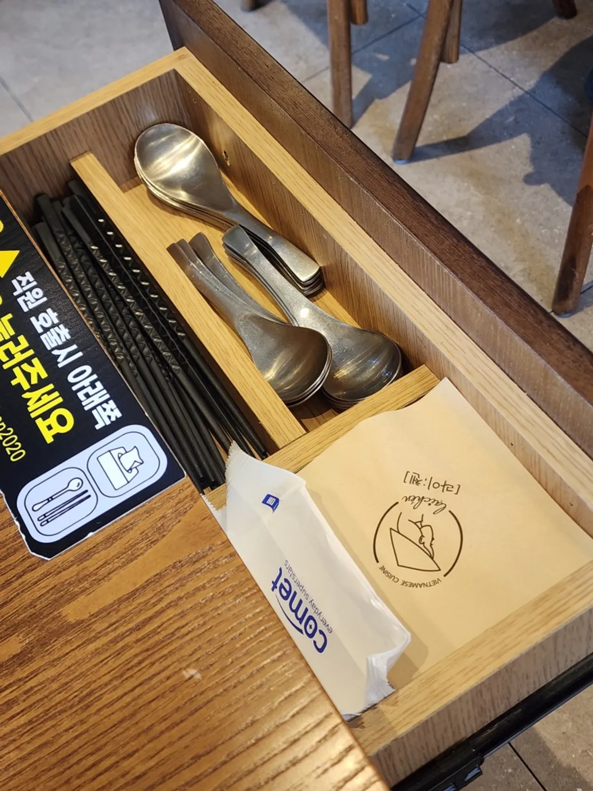 Table setting with utensils and wet wipes