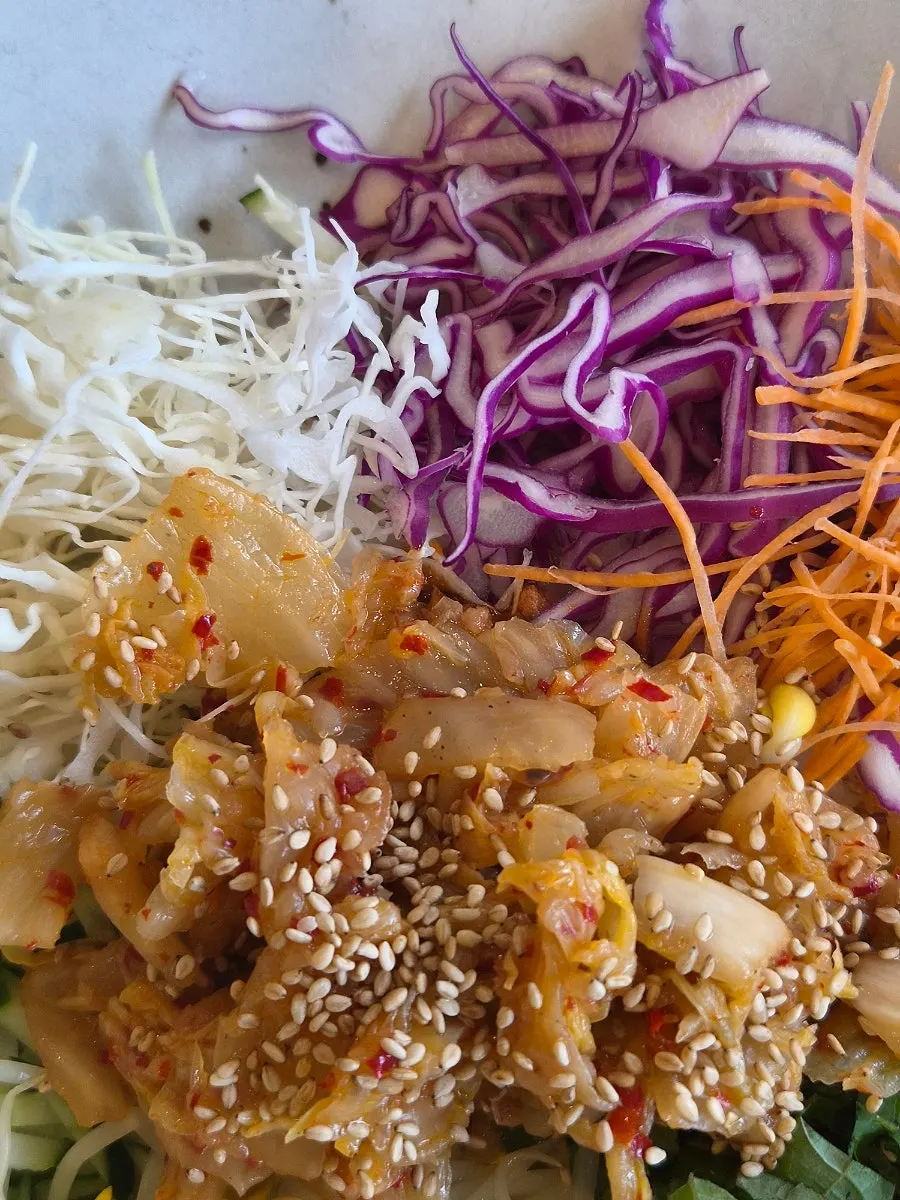 Mixed perilla oil aged-kimchi bibimbap