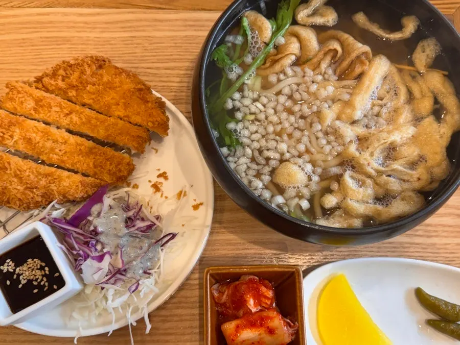 Udon set served with pork cutlet