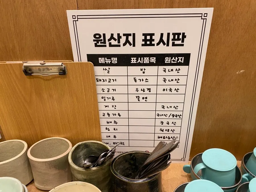 아이용 스케치북과 색연필, 원산지 안내판