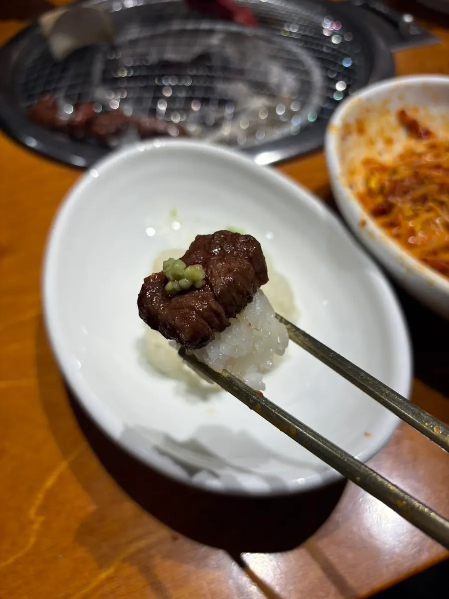 Grilled beef topped with fresh wasabi