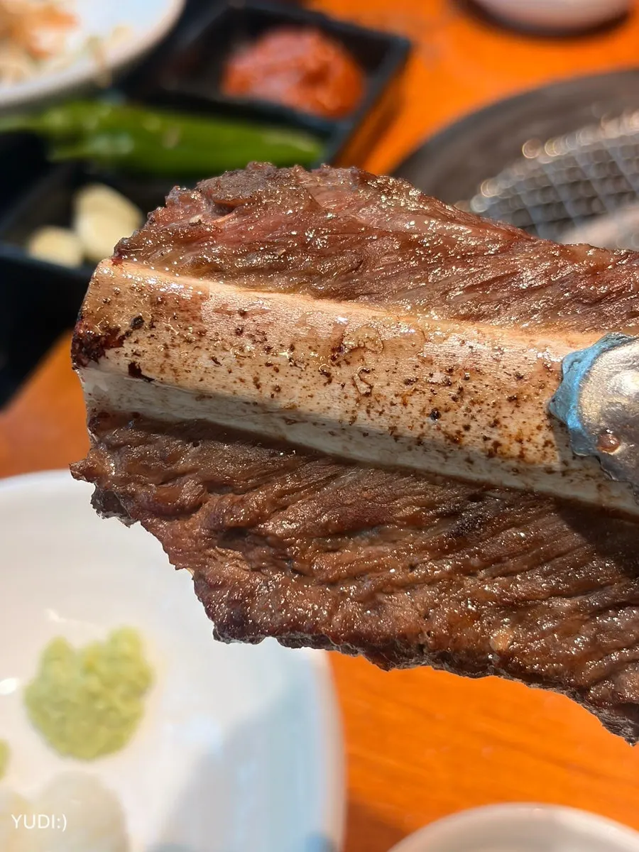 Half-plate of raw short ribs grilling