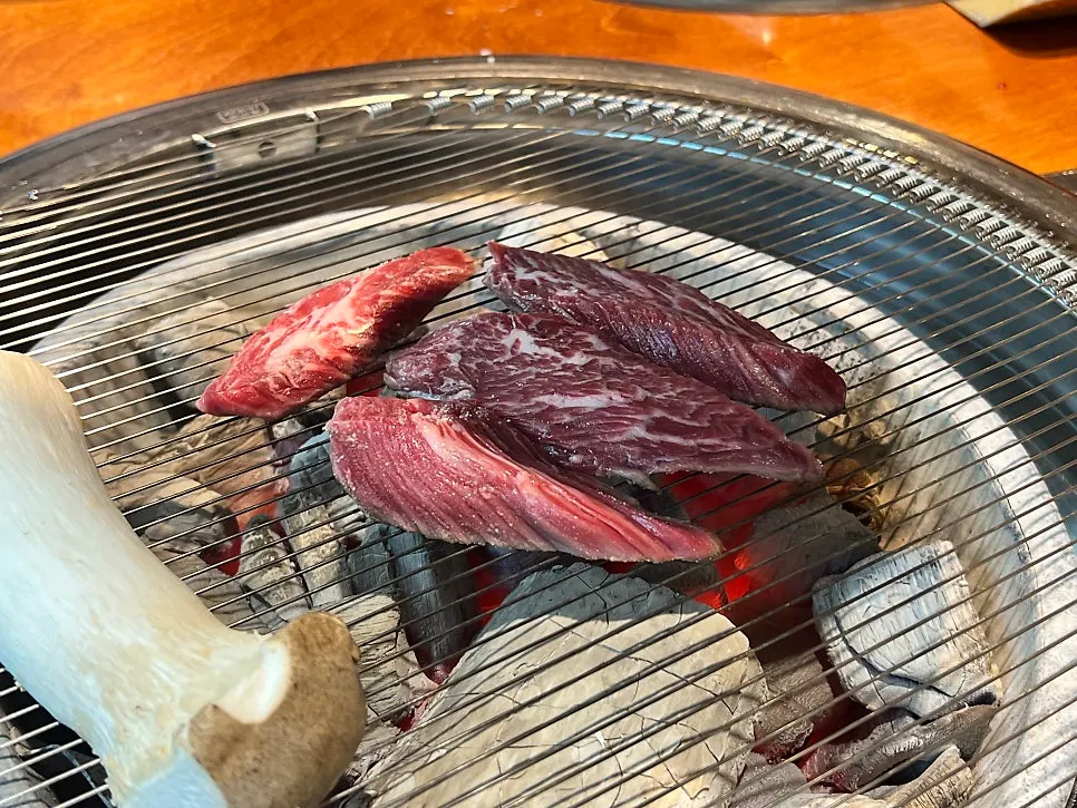 Skirt steak and flower short rib starting to grill