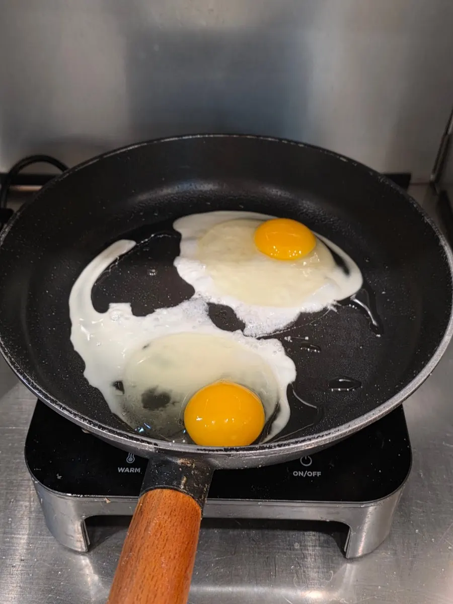 Two fried eggs made at the self-service bar