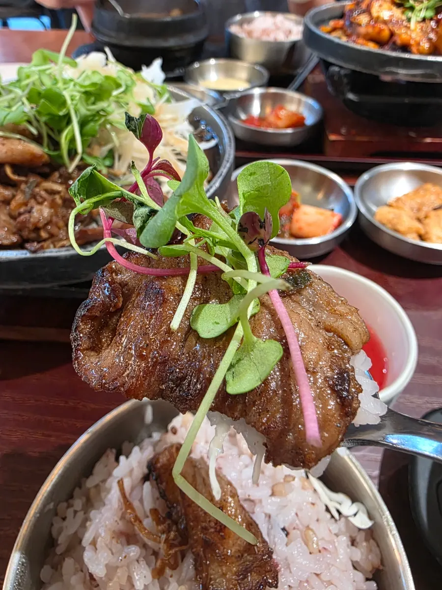 Charcoal-grilled bulgogi served on a charcoal stand