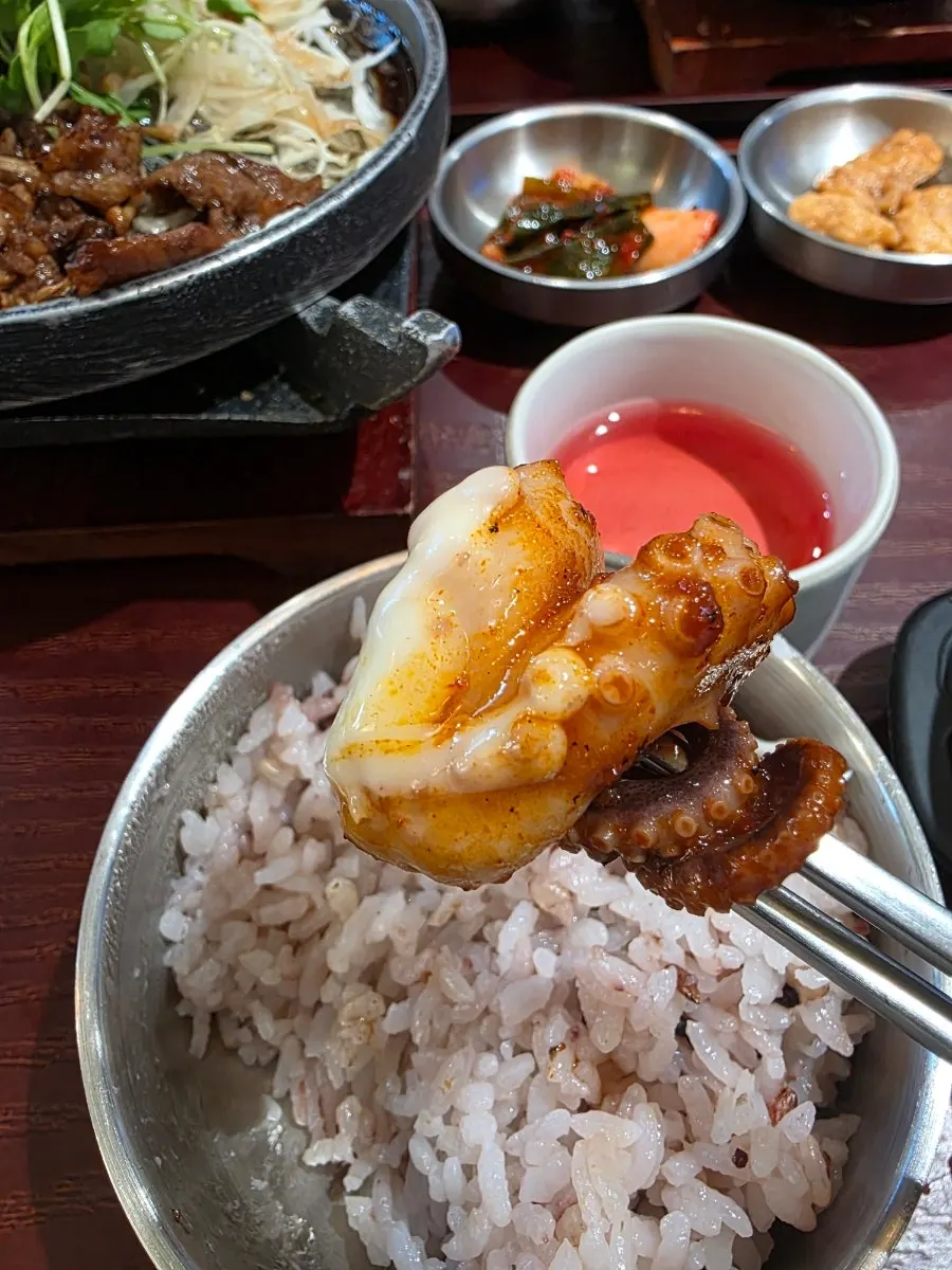 Close-up of the spicy stir-fried jjukkumi