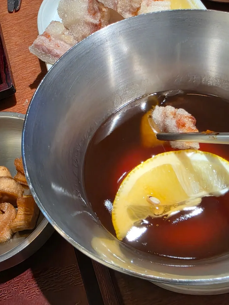 The mini sweet-and-sour pork sampler with a beautiful color