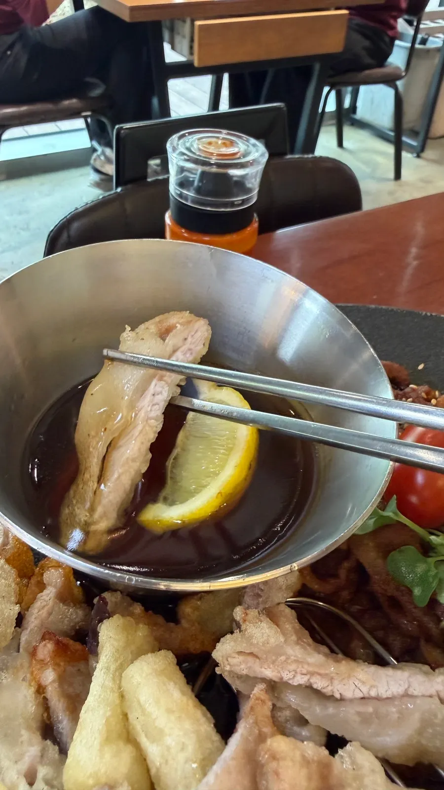 Four dipping sauces served with the tangsuyuk