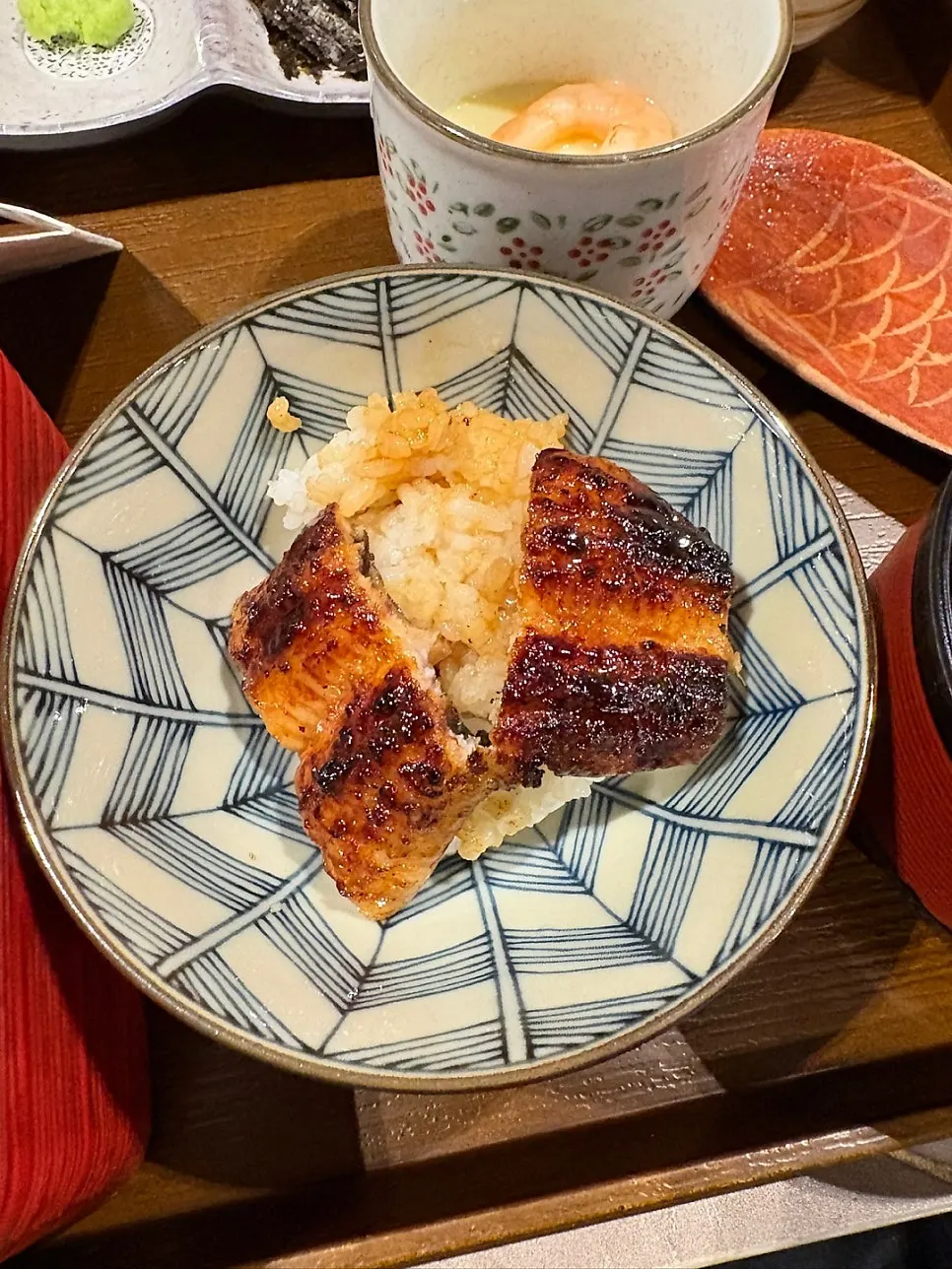 Chawanmushi steamed egg custard topped with shrimp