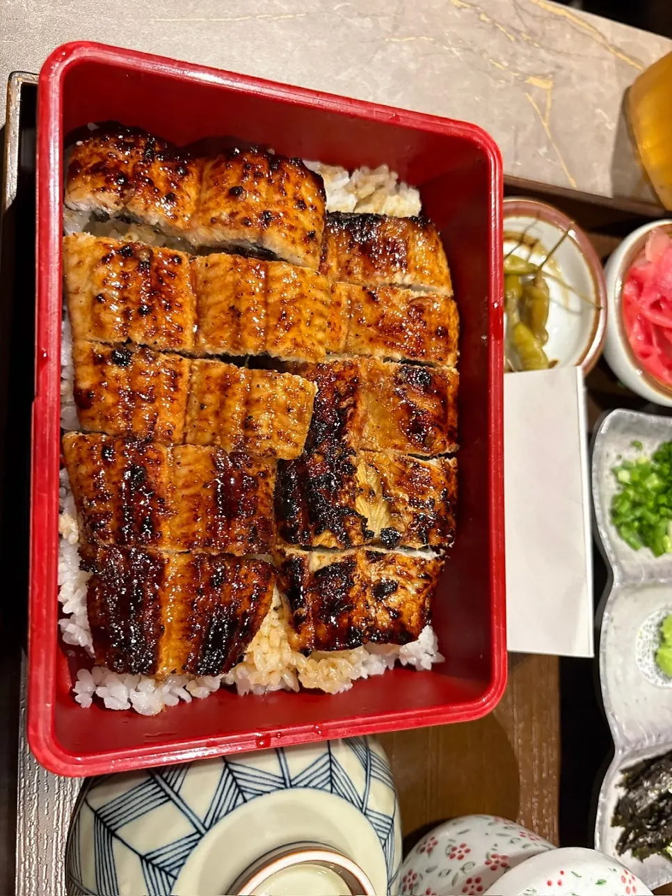 Salmon salad and pickled ginger side dishes