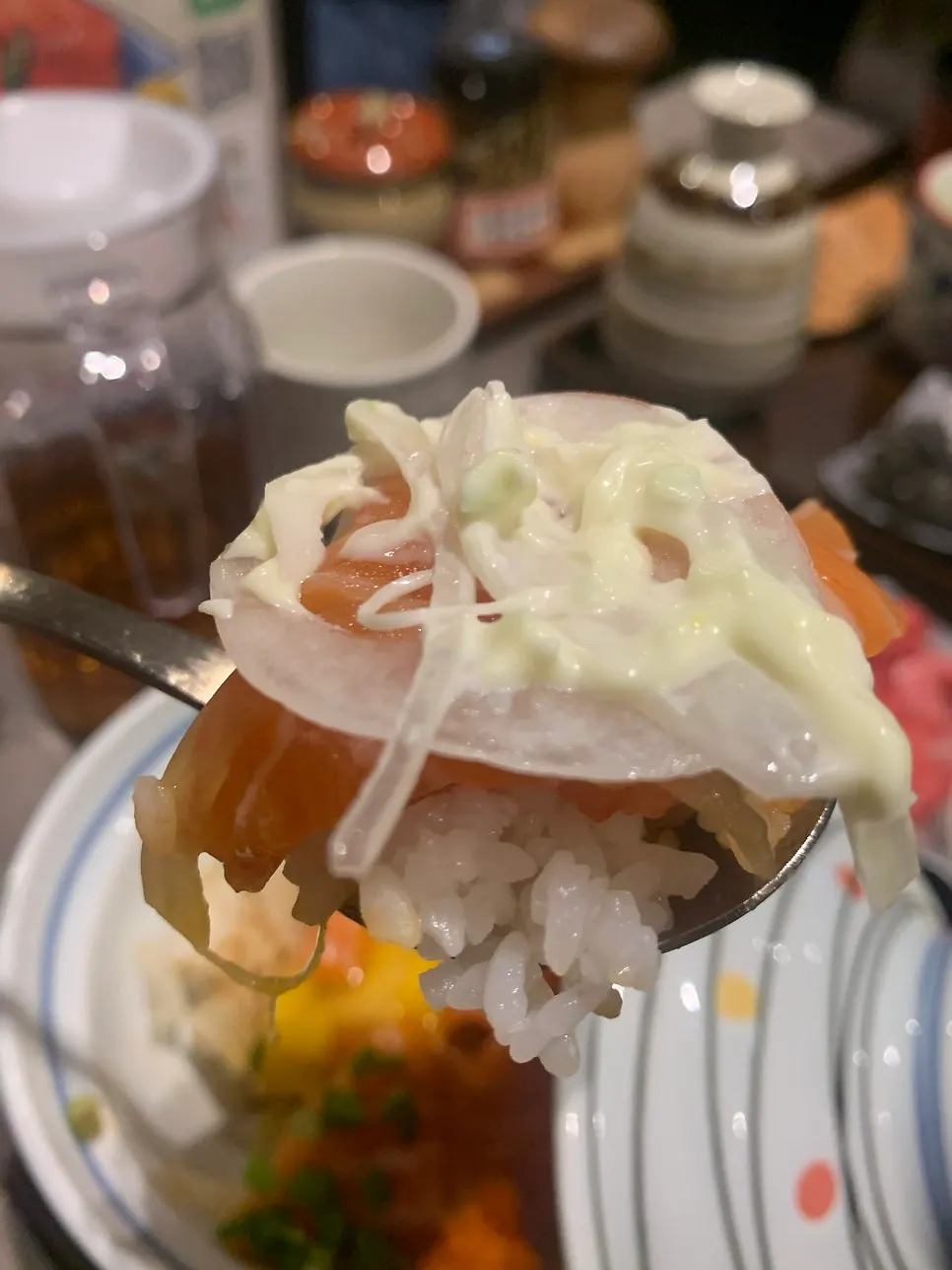 Superior Sake-don topped with egg yolk
