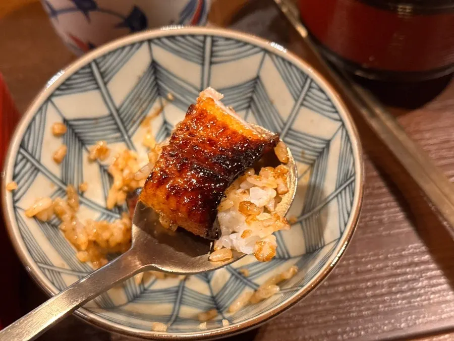 Seaweed, chives and wasabi served alongside the hitsumabushi
