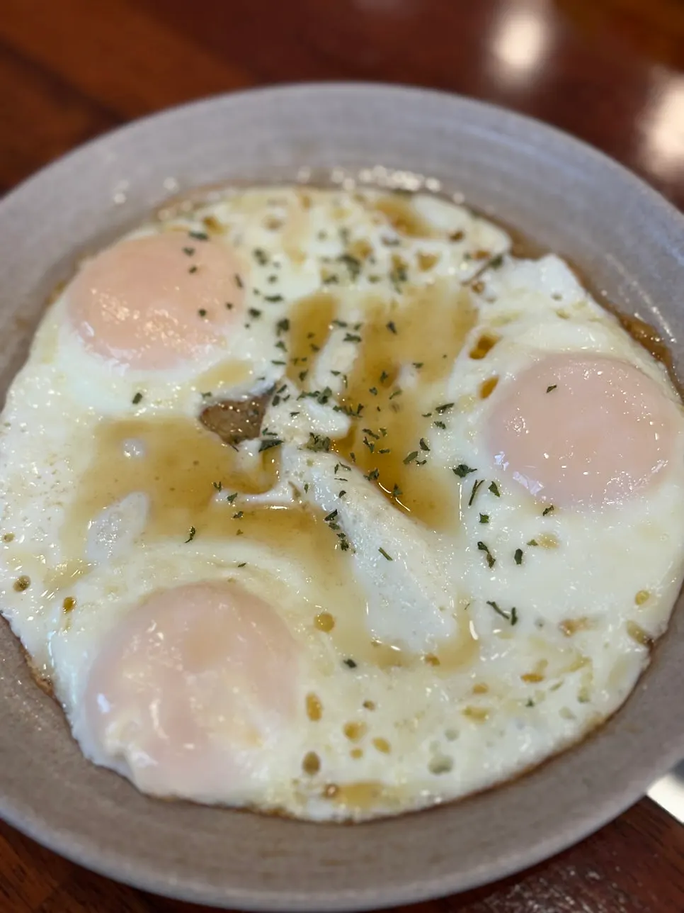 Three perilla-oil fried eggs