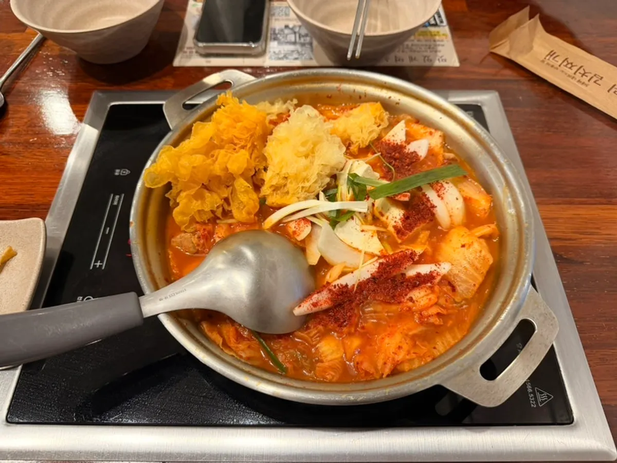 Full table spread of kimchi jjigae at Choburi Kimchi Jjigae Gojan Main Branch