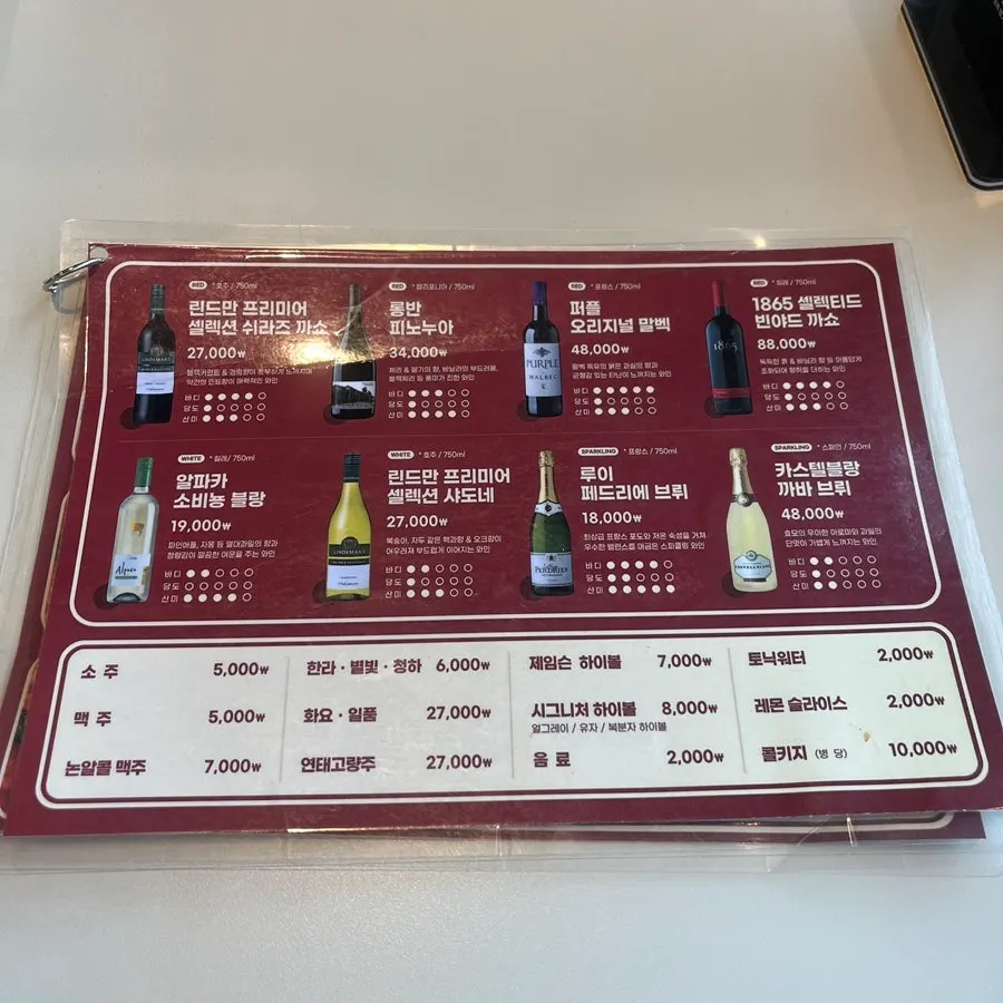 Grill and drink menu board at Chodaechang Baekseok Branch