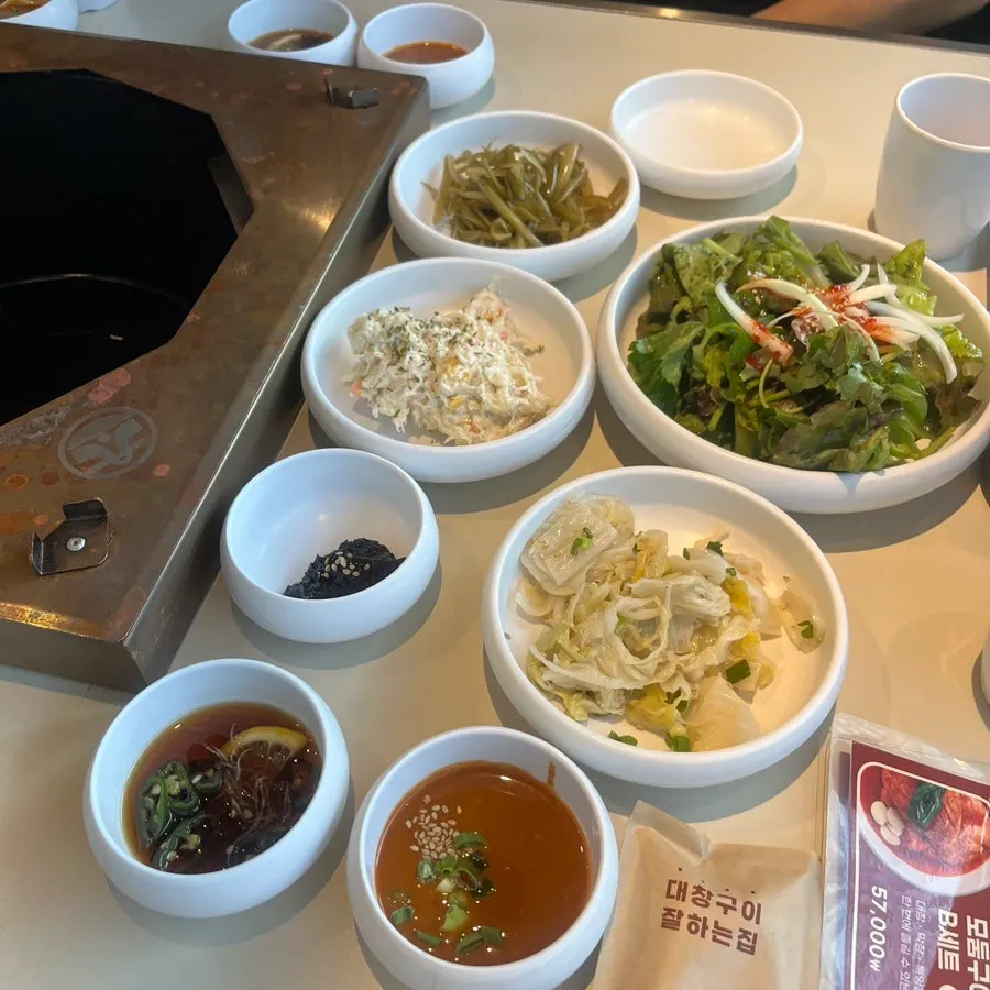 Side dish plate including aged kimchi and potato salad