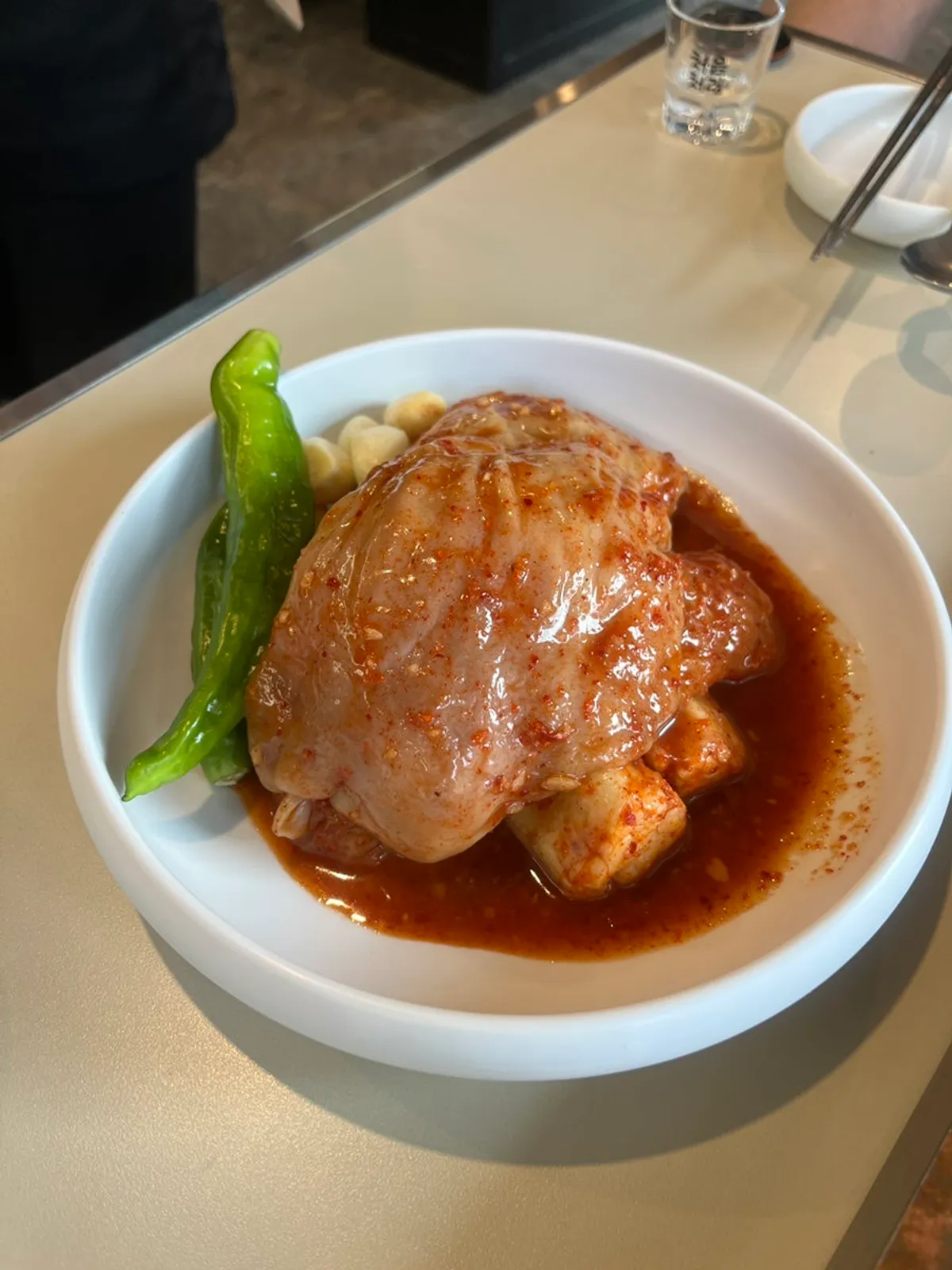 Bowl of seasoned beef tripe served at Chodaechang