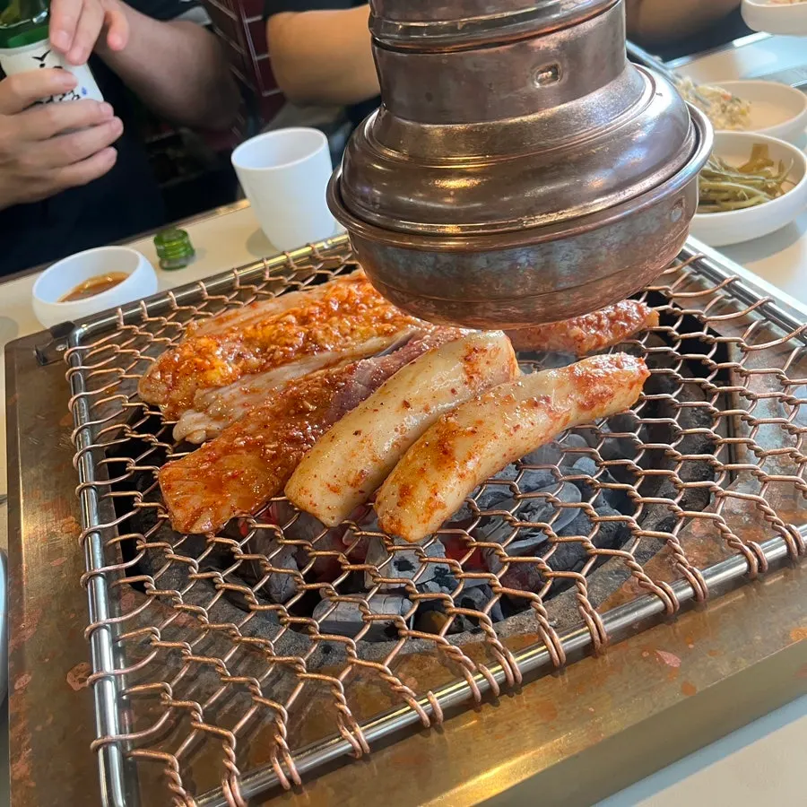 Seasoned beef tripe on the charcoal grill