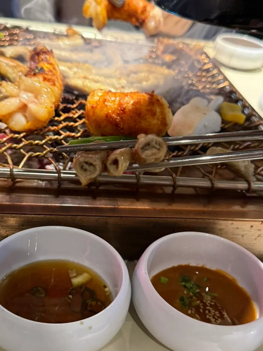 Golden-brown grilled gopchang and daechang