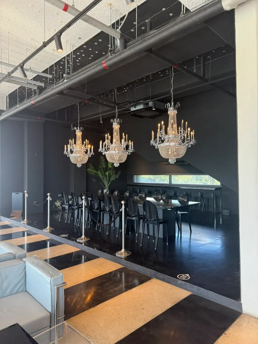 Second-floor café seating and interior view