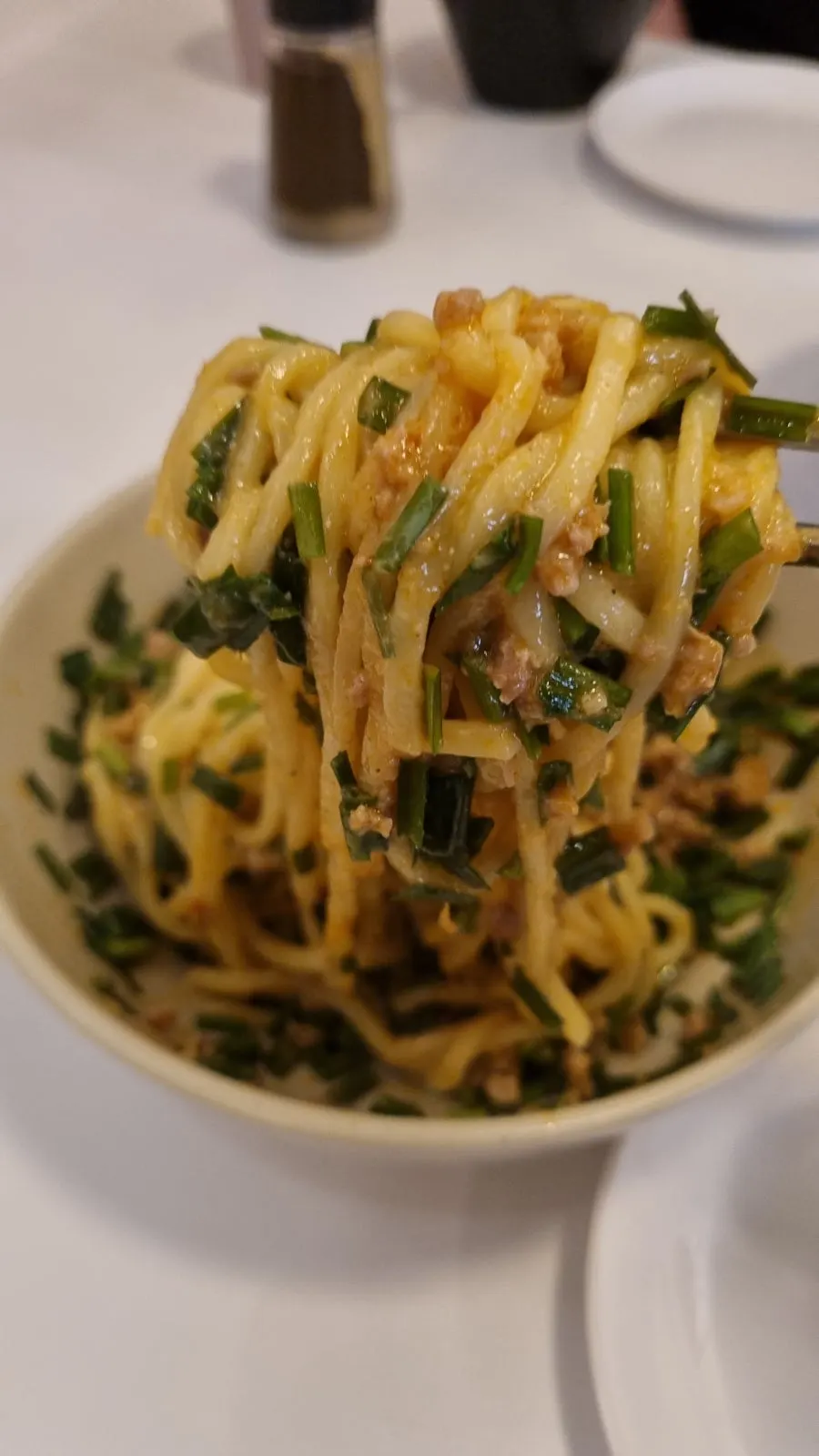 Mazesoba noodles topped with sauce