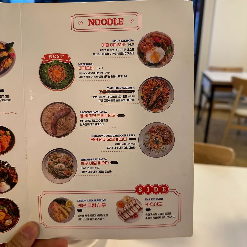Menu board with prices at Choi Dining
