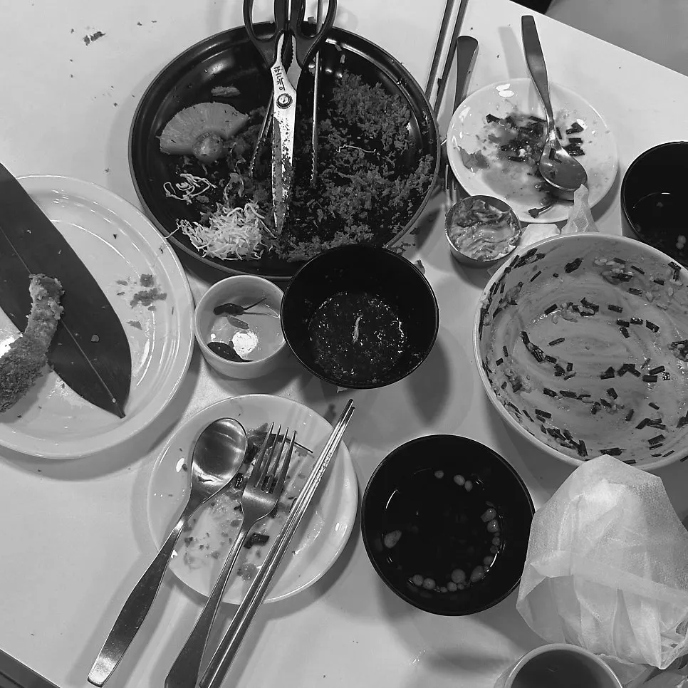 Empty dishes after two people finished everything at Choi Dining