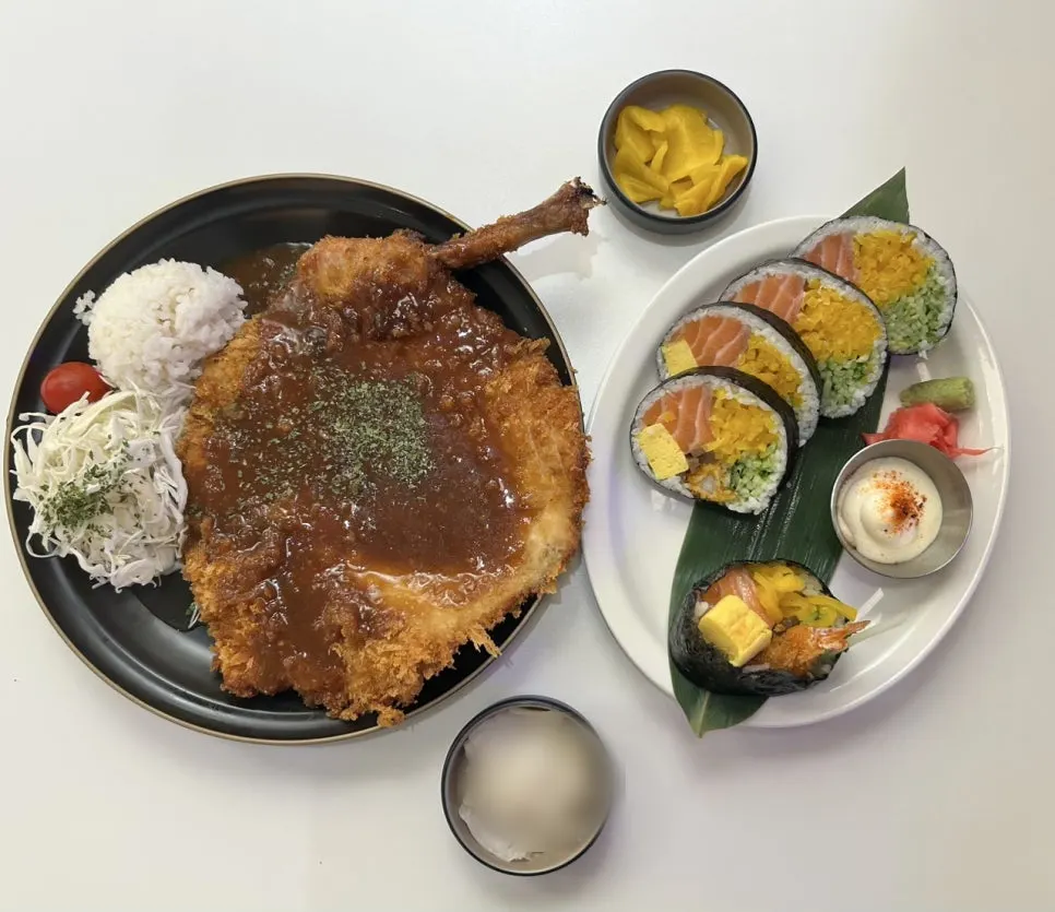 Full table setting with Choi bone-in tonkatsu