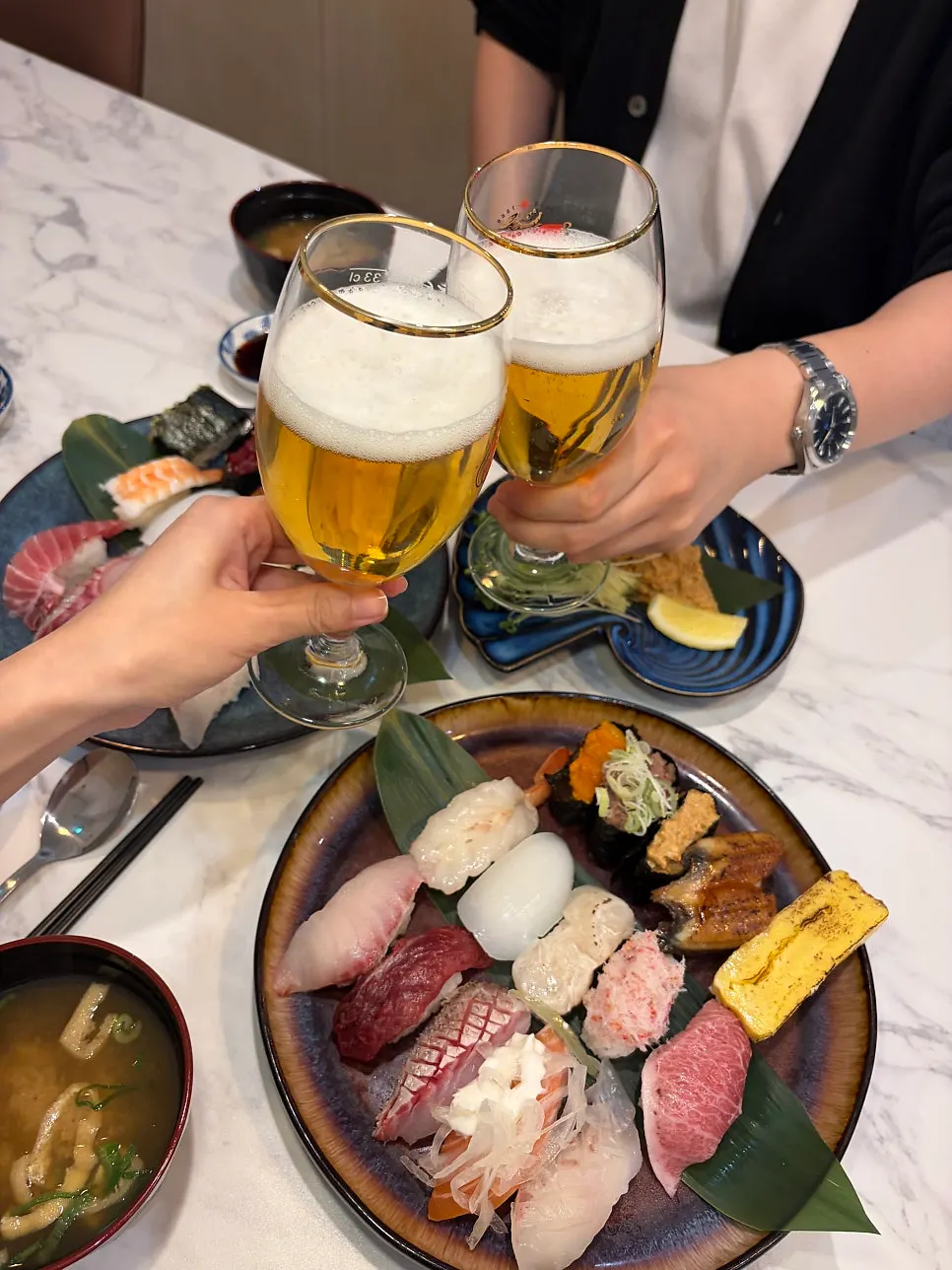 Sushi plate with large cuts of sashimi