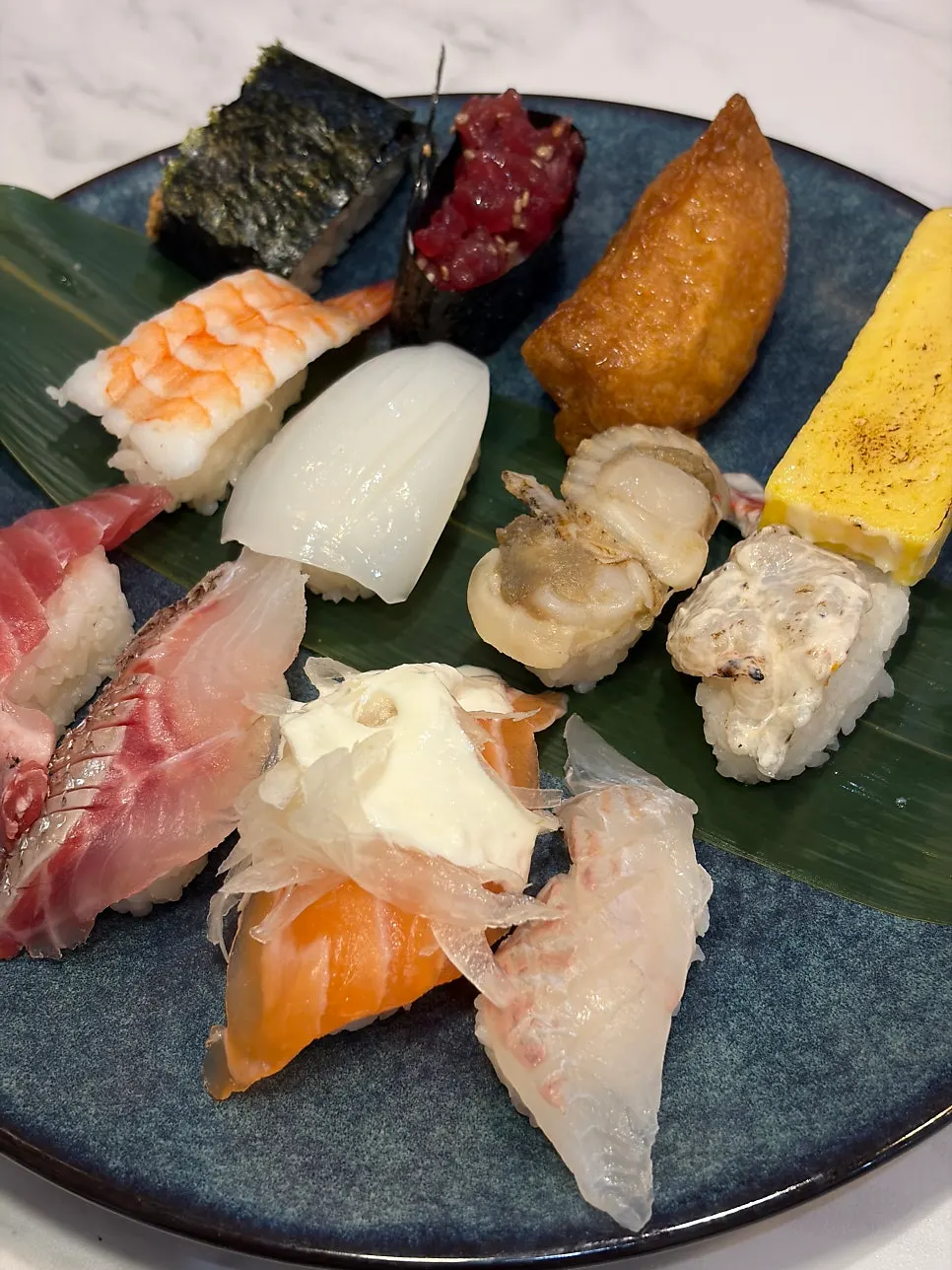 Beer glass and sushi plate