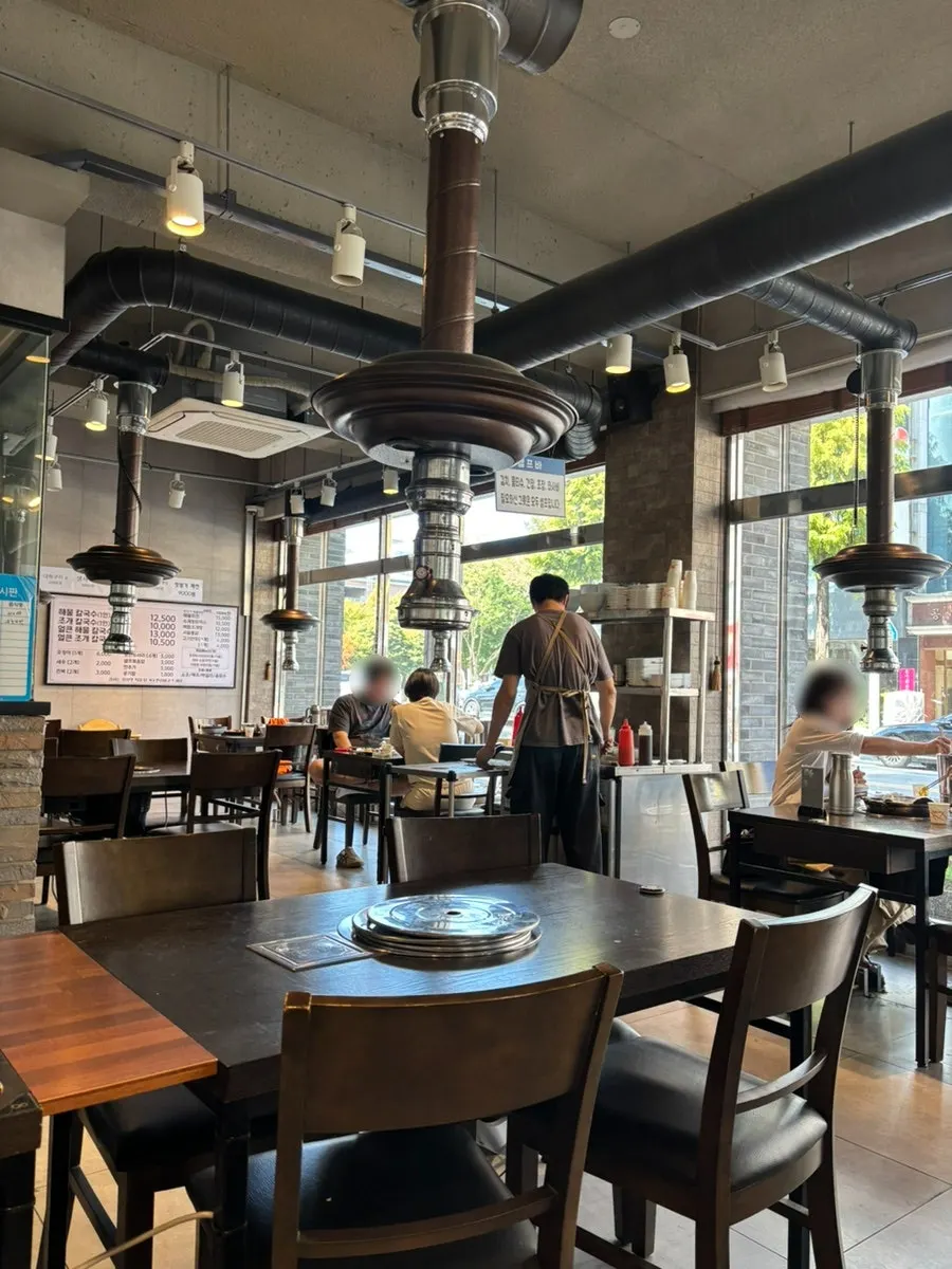Dining area with window seats at the kalguksu restaurant