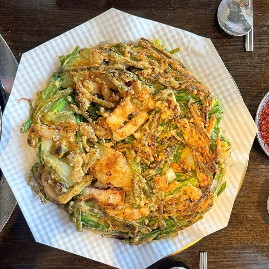맛보기 파전이 적힌 메뉴 부분