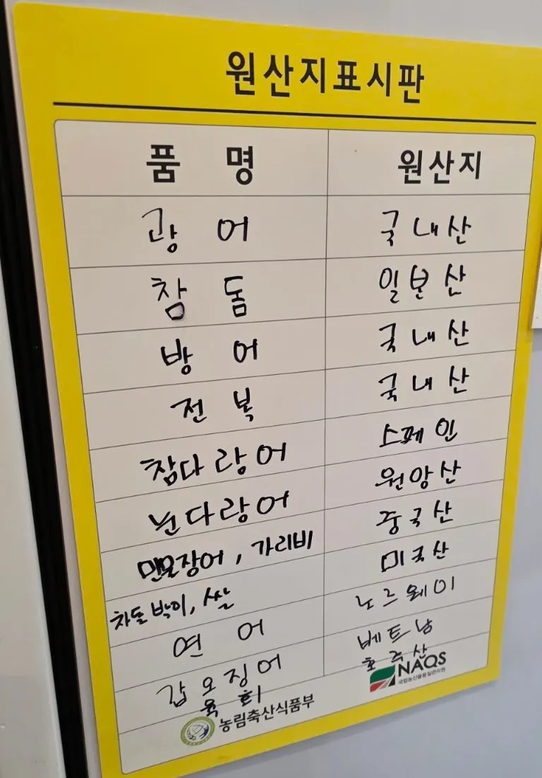 원산지 표시가 적힌 안내판