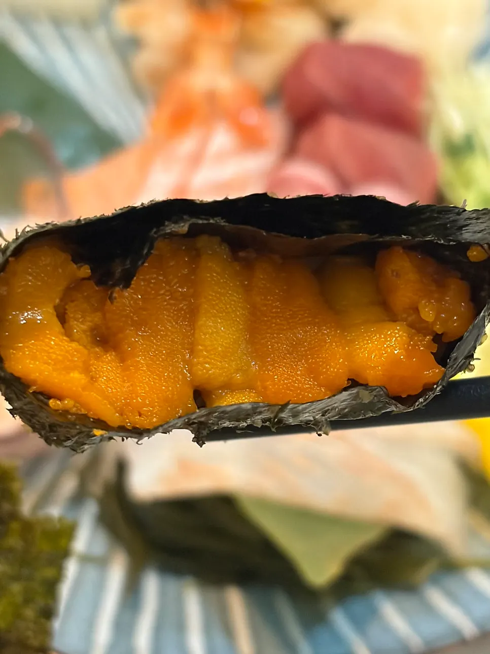 Uni gunkan sushi packed with sea urchin