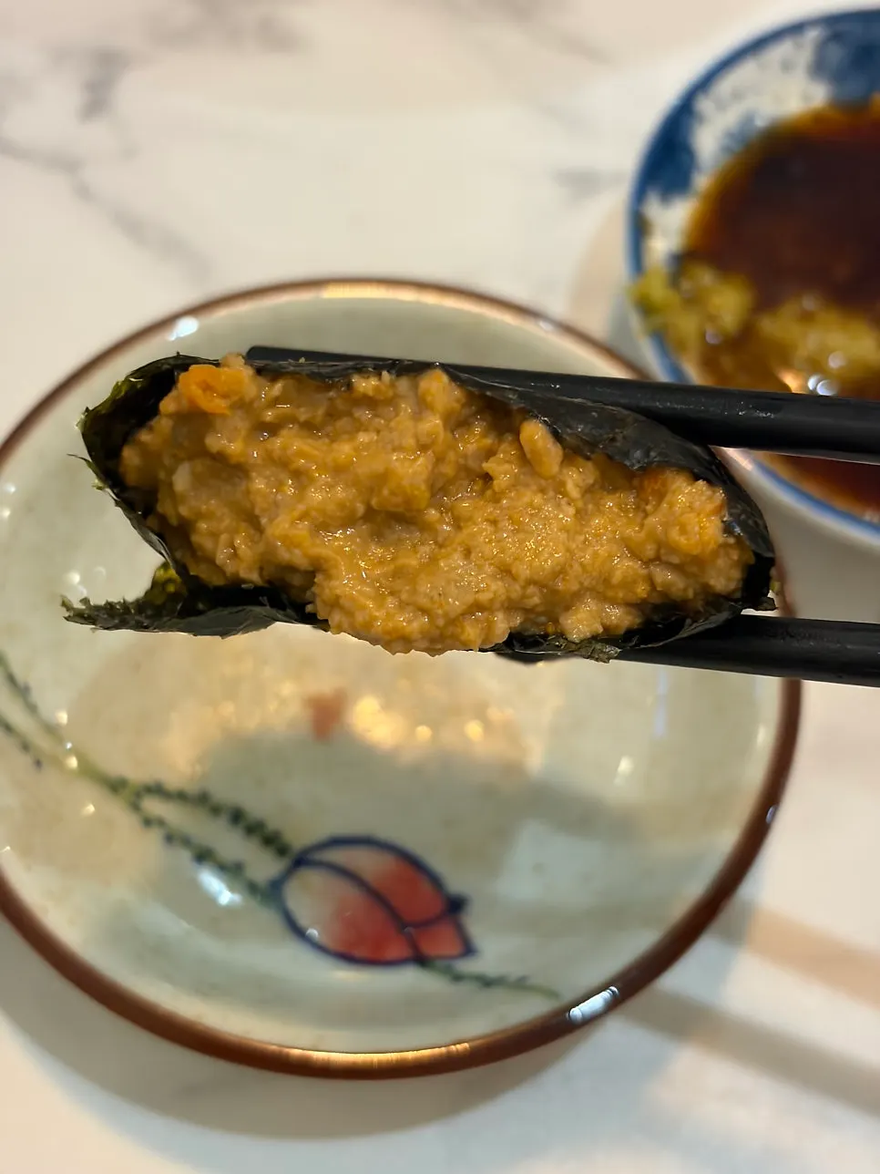 Softly mashed ankimo gunkan sushi