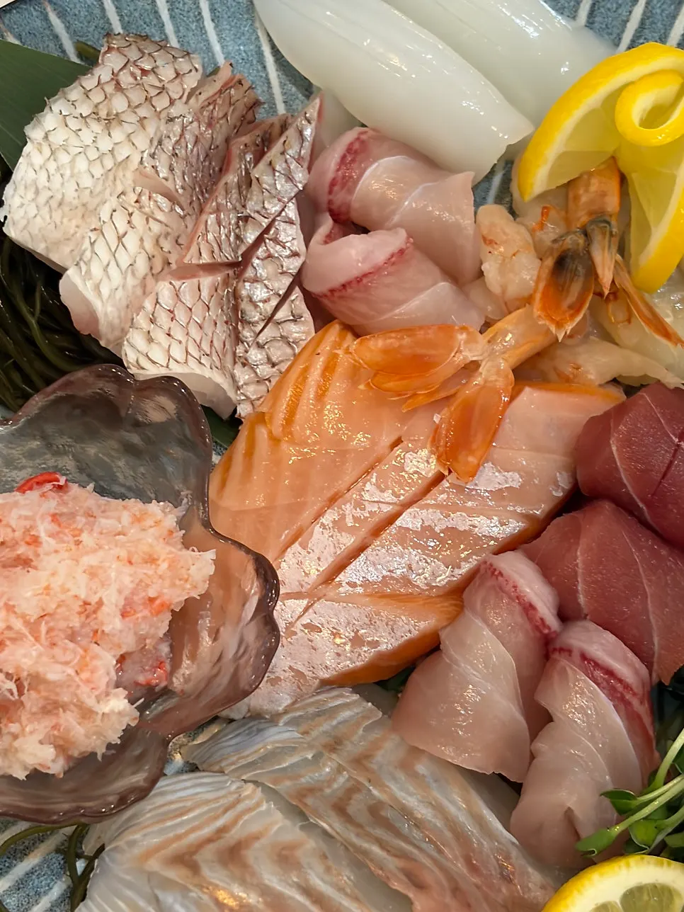 Close-up of thickly sliced mixed sashimi