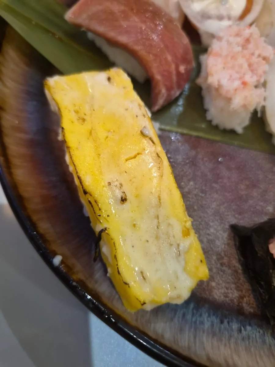 Thick tamago (egg omelet) sushi