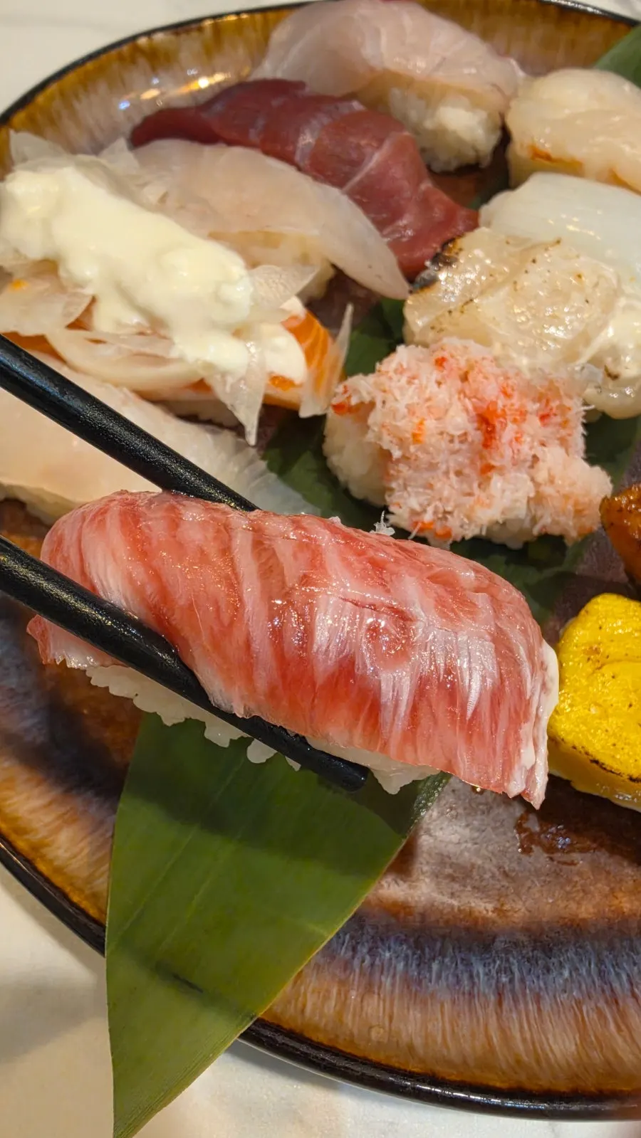 Close-up of the mixed sushi selection