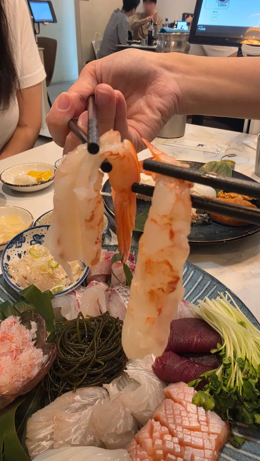 Close-up of shrimp sashimi