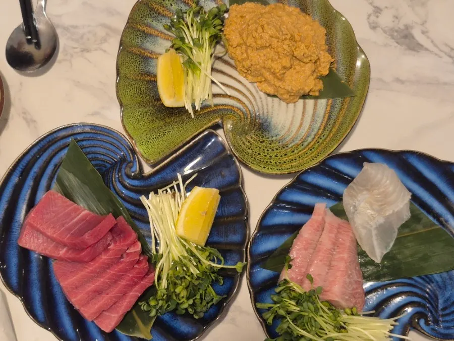 Extra order of bluefin tuna sashimi and ankimo
