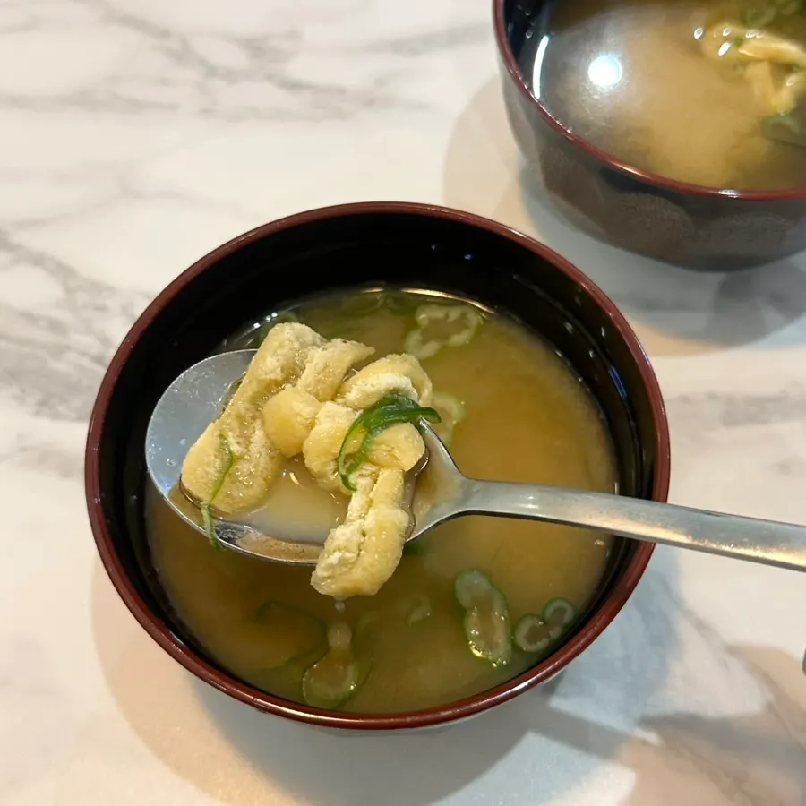 Fried tofu broth with soy sauce, wasabi, pickled radish, and pickled ginger as basic side dishes
