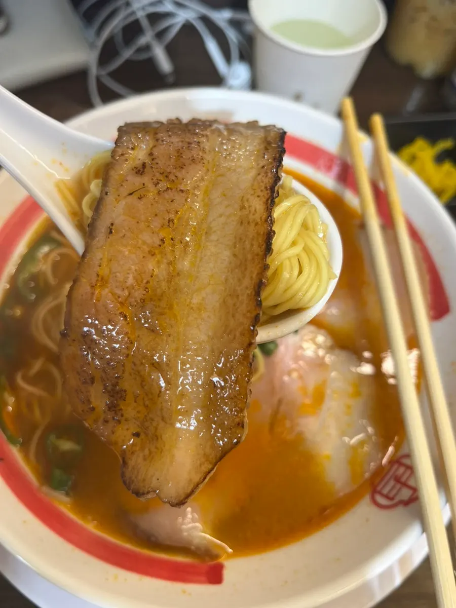 Close-up of chashu ramen topping