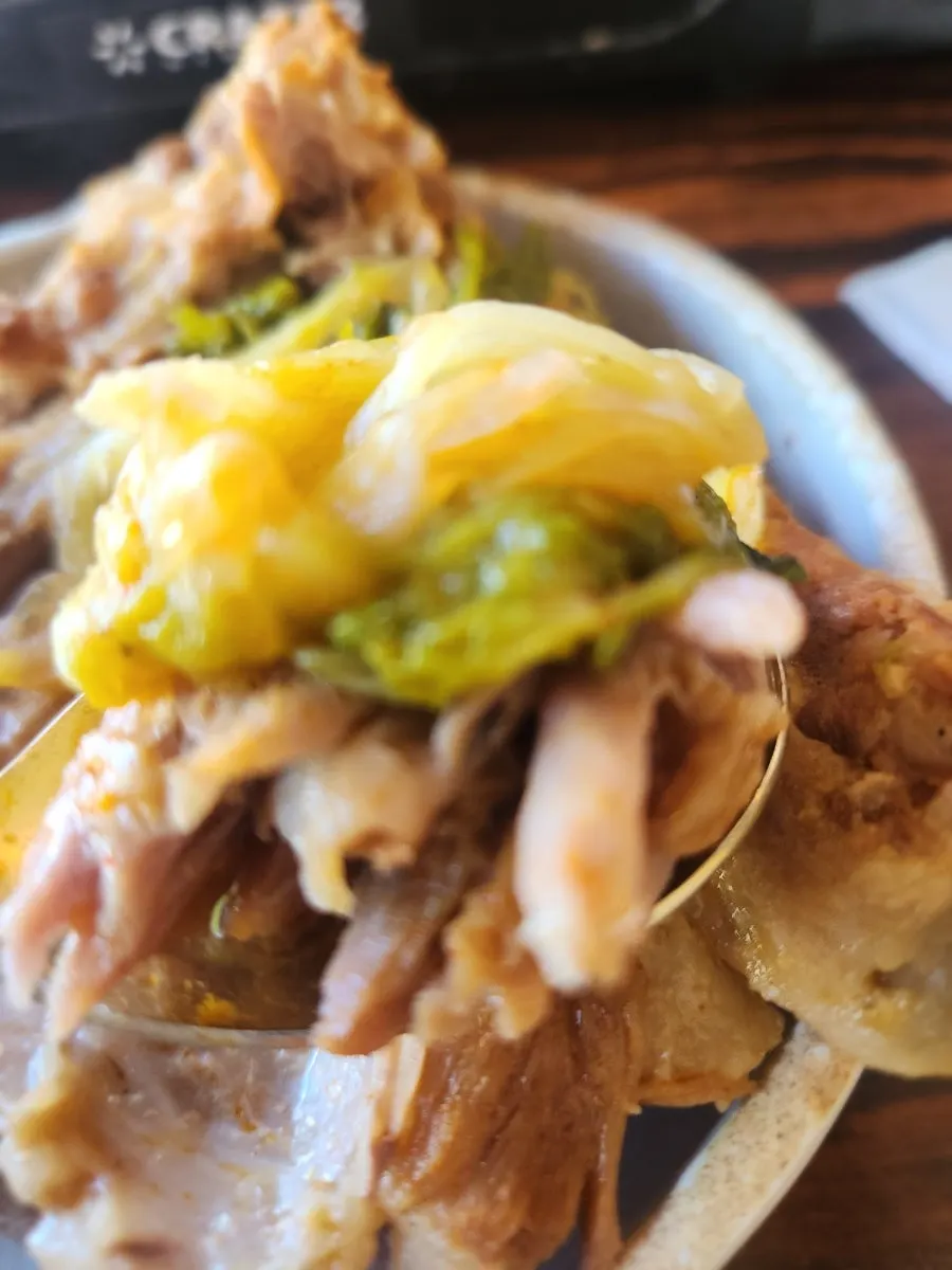 Gamjatang meat topped with napa cabbage